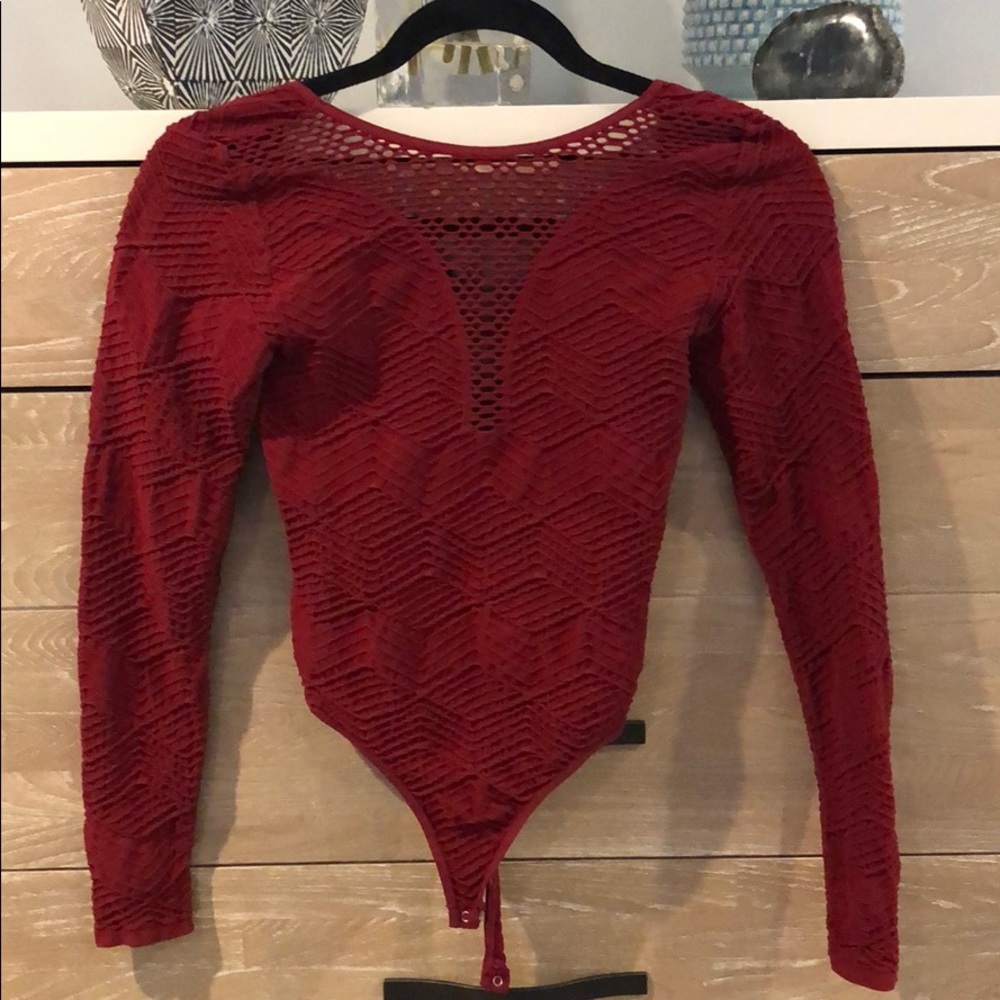 Burgundy heart shaped body suit